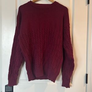 Vintage Eddie Bauer Cable Knit Sweater 90s Burgundy Crew Neck Cotton Medium Tall